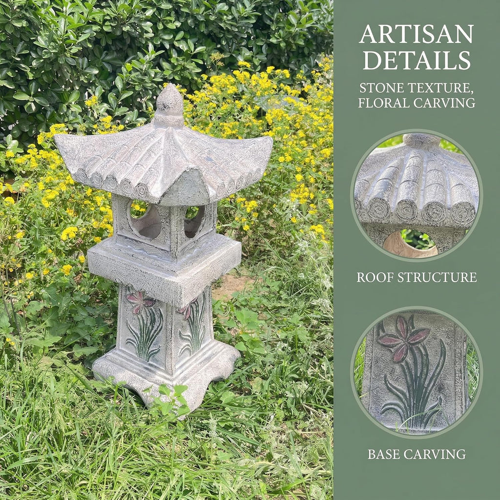 23.6''High Asian Orchid Pagoda Statue Miniature Tower Lantern Garden Decoration Figurines Outdoor Japanese Decoration Zen Courtyard Landscape