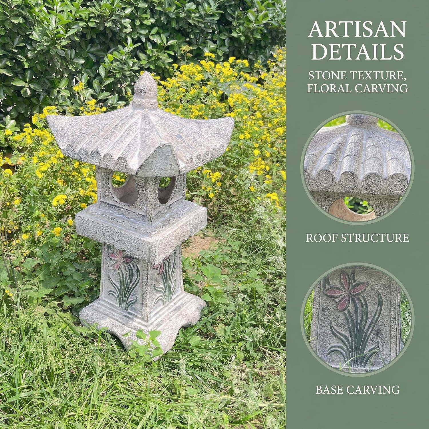 23.6''High Asian Orchid Pagoda Statue Miniature Tower Lantern Garden Decoration Figurines Outdoor Japanese Decoration Zen Courtyard Landscape