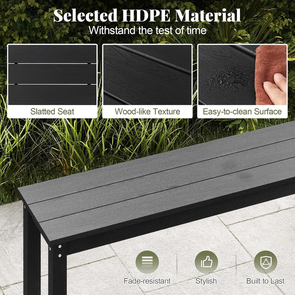 Tangkula HDPE Outdoor Bench, 2-3 Person Patio Bench, 55' Backless Garden Dining Bench with Slatted Seat, Weatherproof Park Bench for Entryway, Porch, Lawn & Backyard (Black,2)