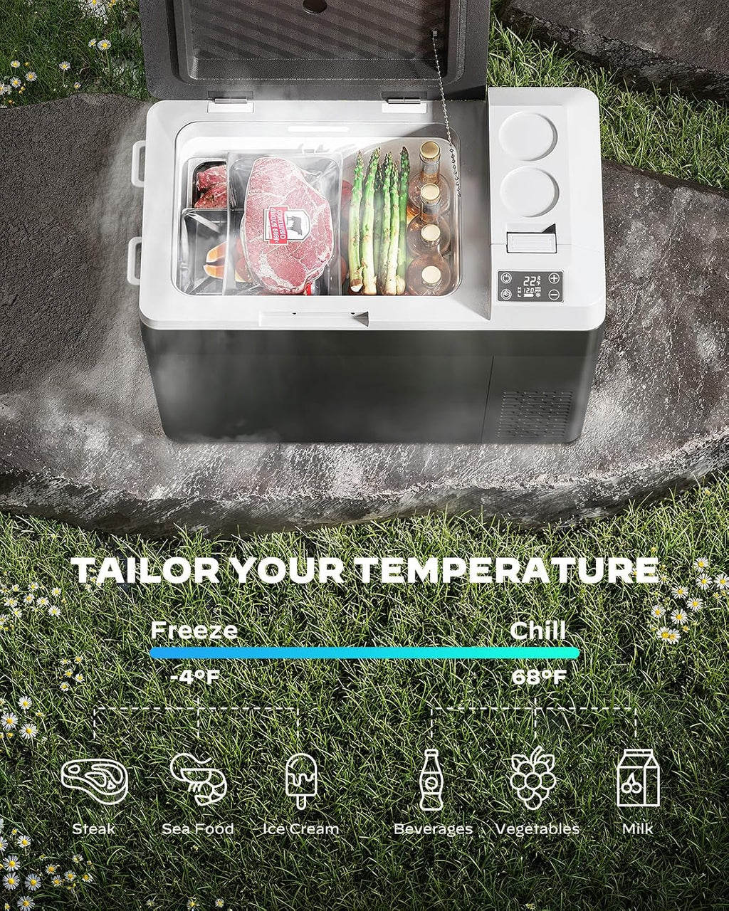 Silonn 24QT Electric Cooler, 12 Volt Car Refrigerator, Portable Car Fridge with Battery Power Option, 12/24V DC & 110-240V AC, Road Trips -4°F to +68°F