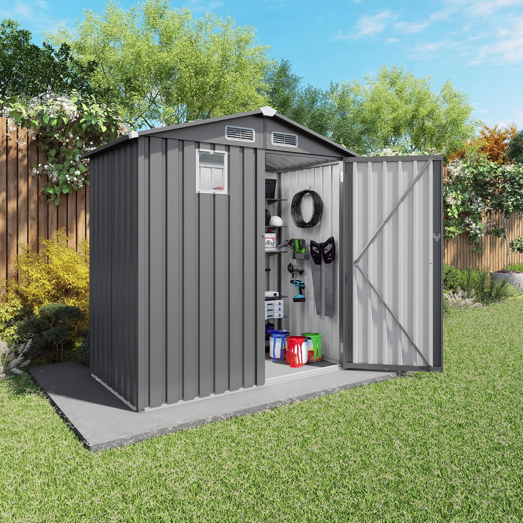 6x3.6FT Outdoor Storage Shed, Galvanized Steel Garden Shed with Lockable Door & Window, Waterproof Metal Tool Storage for Garden, Backyard, Patio, Lawn(Peak Roof)