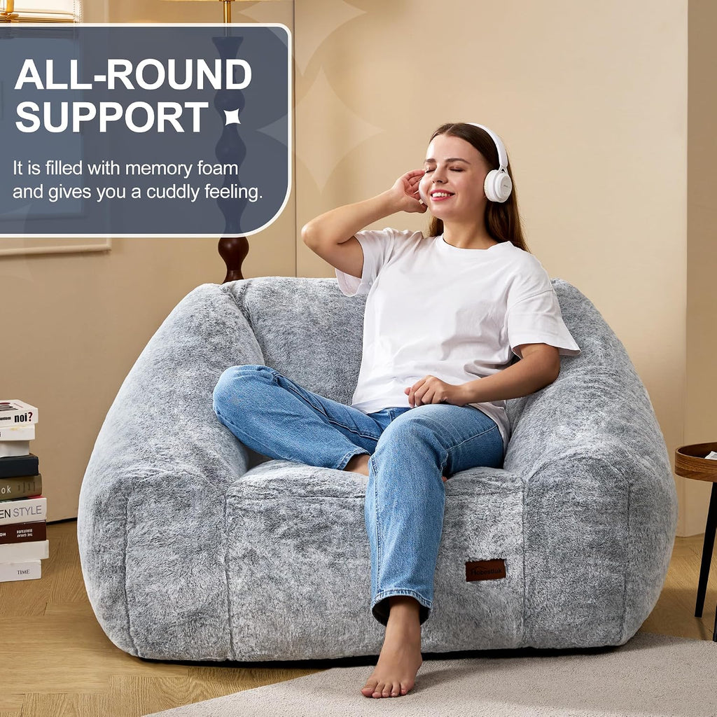 Hobestluk Giant Bean Bag Chair Memory Foam Filled Sofa Chair Bean Bag for Adults/Teens/Kids, Oversized Lazy Accent Comfy Stuffed BeanBag Sofa for Living Room Bedroom Dorm Reading(Dark Grey)