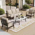 SUNSHINE VALLEY 4 Piece Metal Outdoor Patio Furniture Set, Patio Conversation Sets 1 3-Seater Sofa, 2 Chairs with 5.75' Extra Thick Cushion and Coffee Table, Black Frame Backyard Furniture, Beige