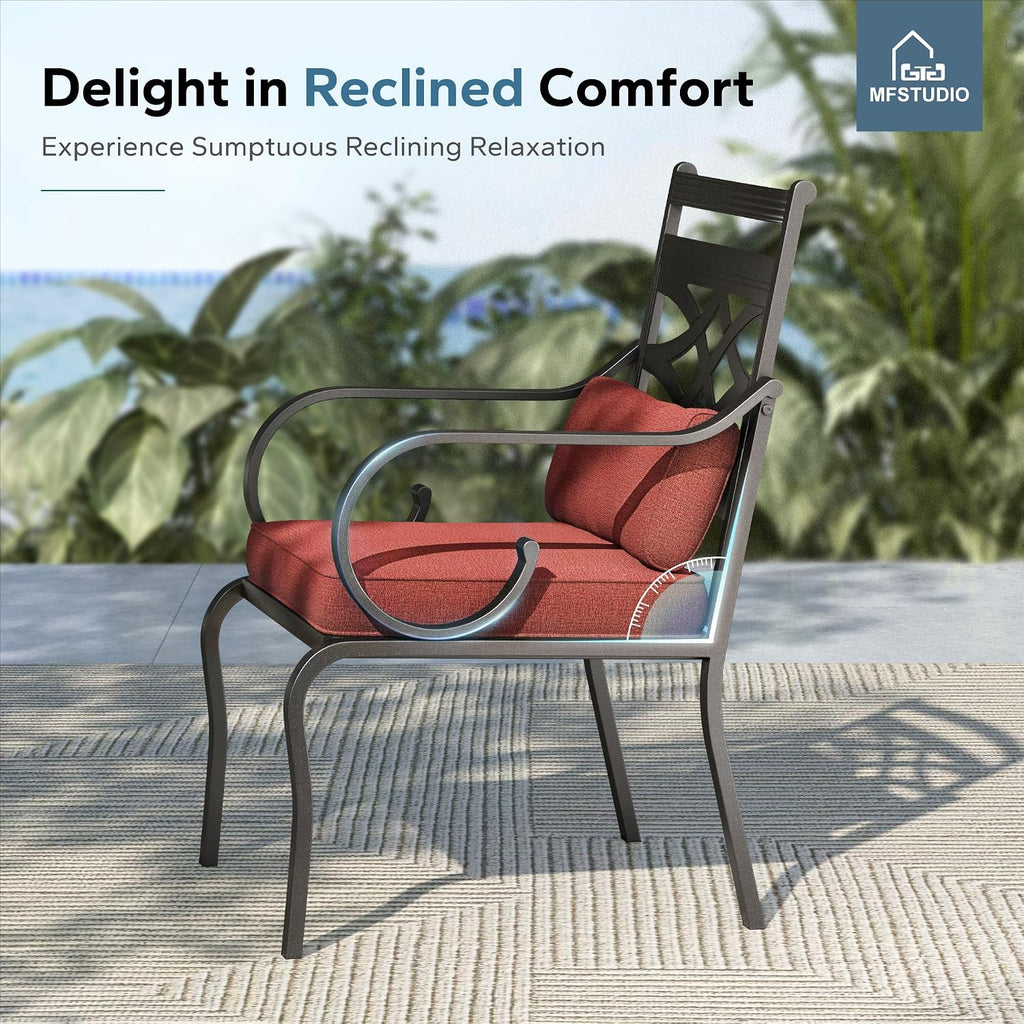 MFSTUDIO Patio Dining Sets for 4, Round Patio Table and Chairs Set with Umbrella Hole, 5 Piece Patio Furniture Set Outdoor Dining Set for Deck,(Red)