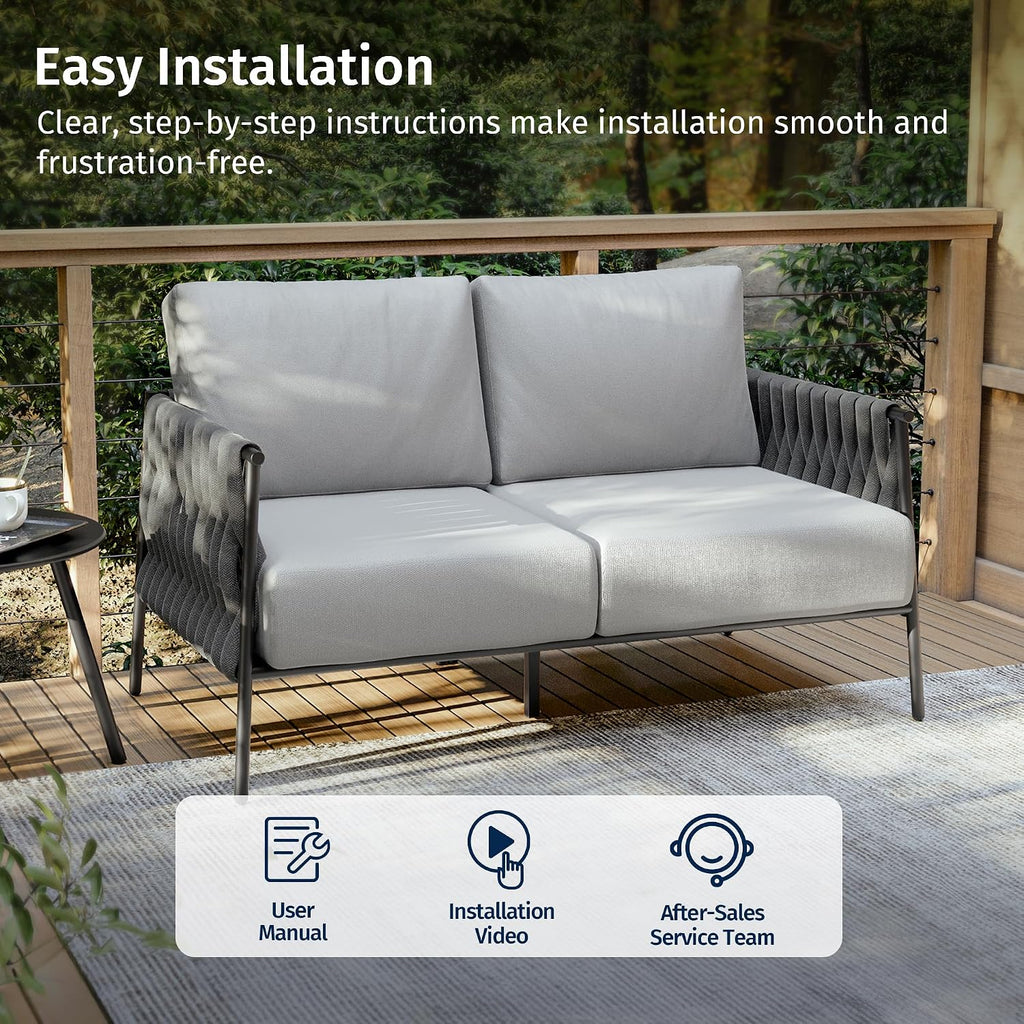 East Oak Outdoor Furniture | Life Chatter Loveseat | 2 Seater Sofa with 6.7' Thick Washable Cushions | Deep Seating Patio Furniture for Garden, Porch, Balcony & Backyard | Misty Grey
