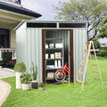 JT 6X4.5FT Outdoor Storage Shed with Metal Foundation and Sliding Doors, Waterproof Tool Storage Shed for Patio Lawn Backyard (White-6ft x 4.5ft)