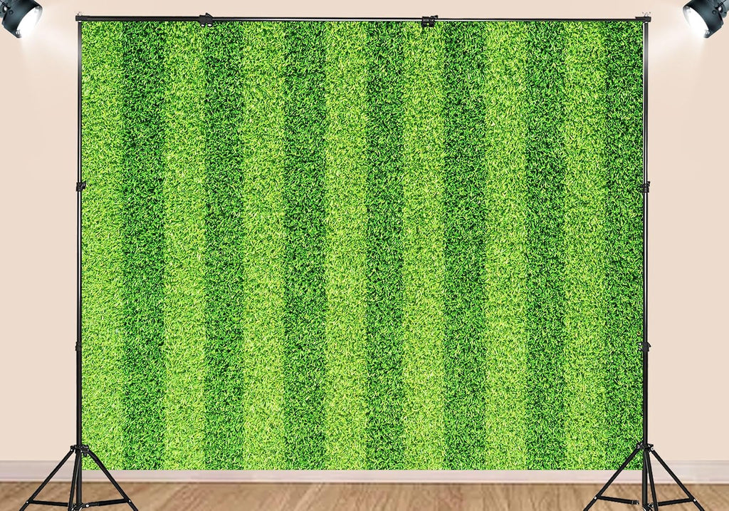 20X10ft Fabric Green Striped Grass Field Backdrop Soccer Sports Ground Background for Kids Birthday Party Decorations Outdoor Theme Wall Hanging Photo Studio Props