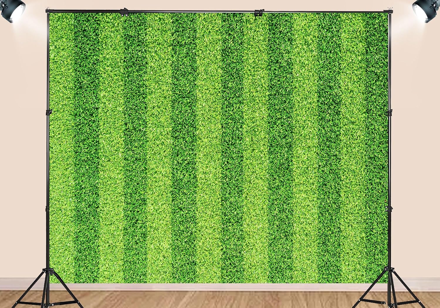 20X10ft Fabric Green Striped Grass Field Backdrop Soccer Sports Ground Background for Kids Birthday Party Decorations Outdoor Theme Wall Hanging Photo Studio Props
