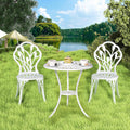 Outdoor Bistro Table and Chairs Set of 2, 3 Piece Patio Bistro Set w/Umbrella Hole, Rust-Resistant Cast Aluminum Bistro Set for Garden/Balcony/Backyard, White