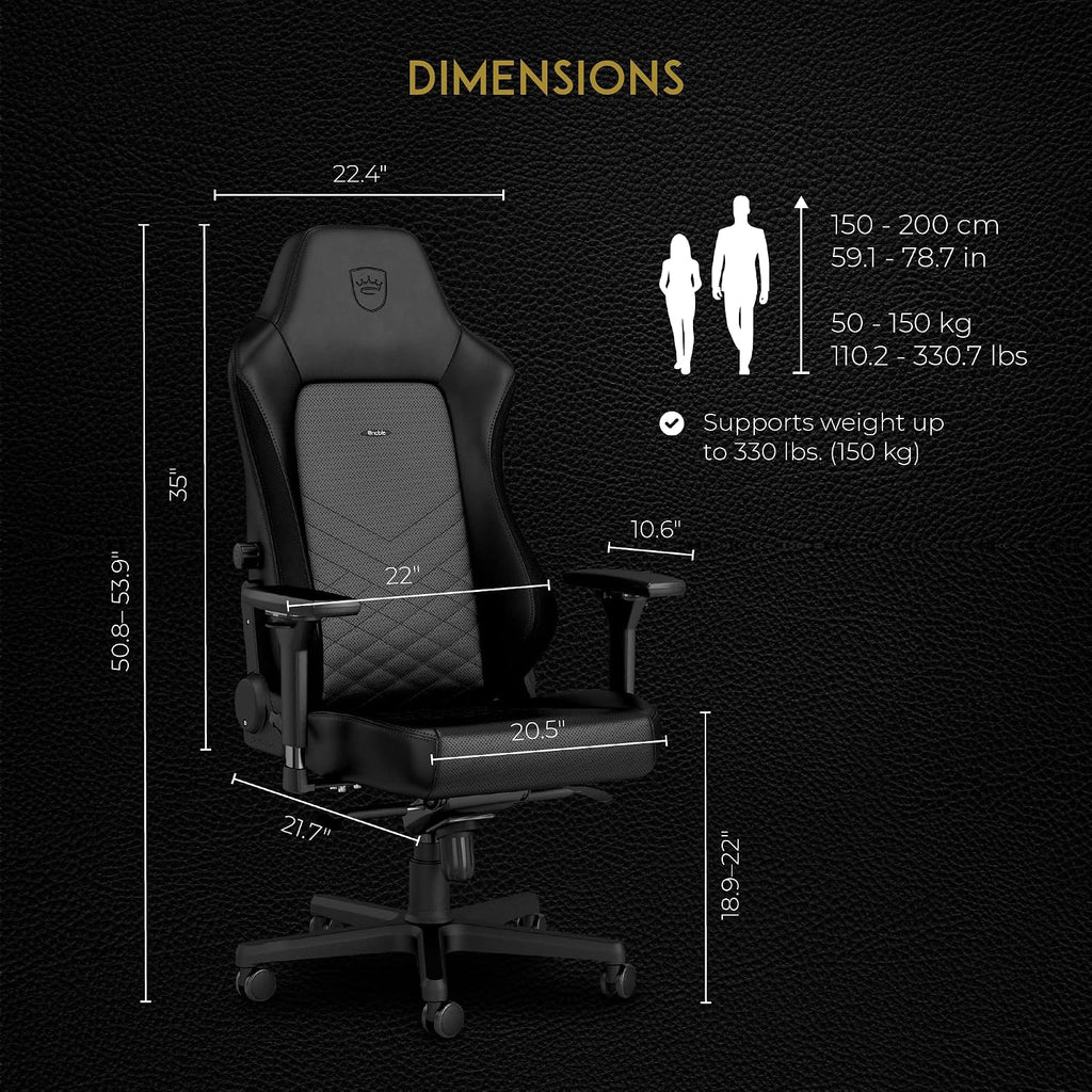 noblechairs Hero Gaming Chair/Office Chair with Lumbar Support, PU Faux Leather, Black