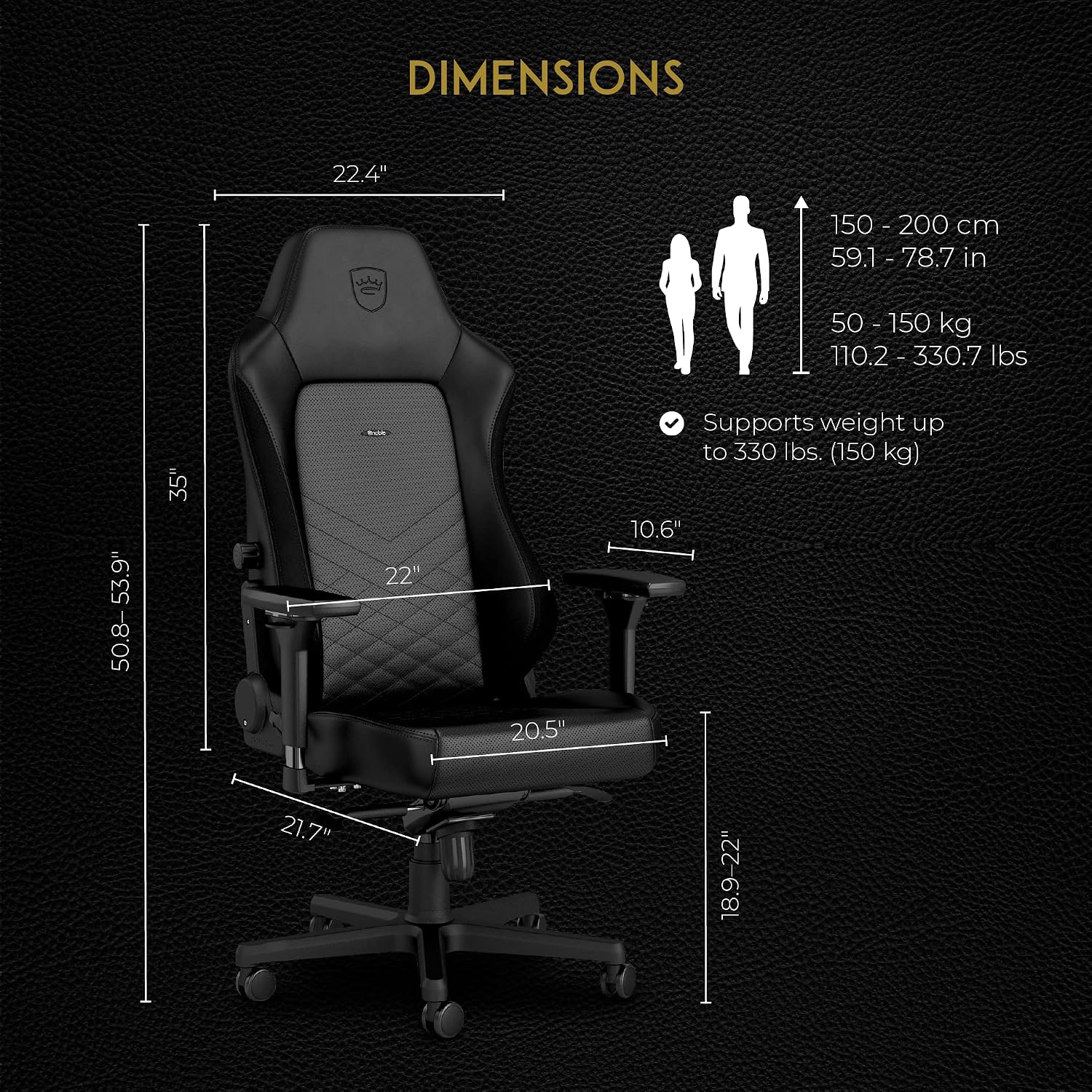 noblechairs Hero Gaming Chair/Office Chair with Lumbar Support, PU Faux Leather, Black