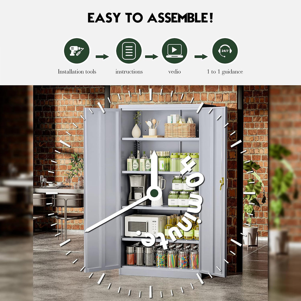 Greenvelly Metal Storage Cabinet, 72' Lockable Metal Garage Storage Cabinet with Doors and 4 Adjustable Shelves, Locking Steel Cabinet for Home Office, Garage, Shop, School (Dark Grey 36' W x 18' D)