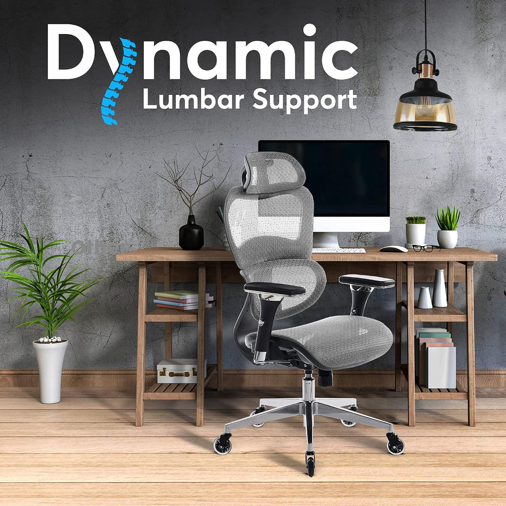 Oline ErgoPro Ergonomic Office Chair - Rolling Desk Chair with 4D Adjustable Armrest, 3D Lumbar Support and Blade Wheels - Mesh Computer Chair, Gaming Chairs, Executive Swivel Chair (Light Gray)