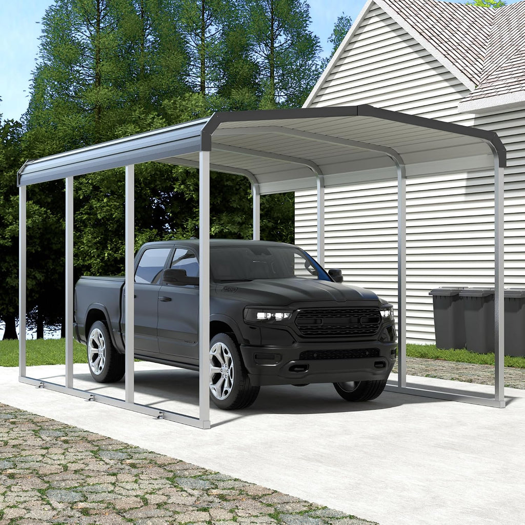 Xilingol Metal Carport, Heavy Duty Carport Canopy with Galvanized Steel Frame and Roof, Outdoor Storage Shed, Car Tent Garage Shelter for Pickup, Truck, Boat and Tractor (10x15 FT)