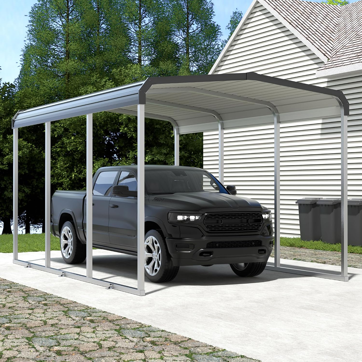 Xilingol Metal Carport, Heavy Duty Carport Canopy with Galvanized Steel Frame and Roof, Outdoor Storage Shed, Car Tent Garage Shelter for Pickup, Truck, Boat and Tractor (10x15 FT)