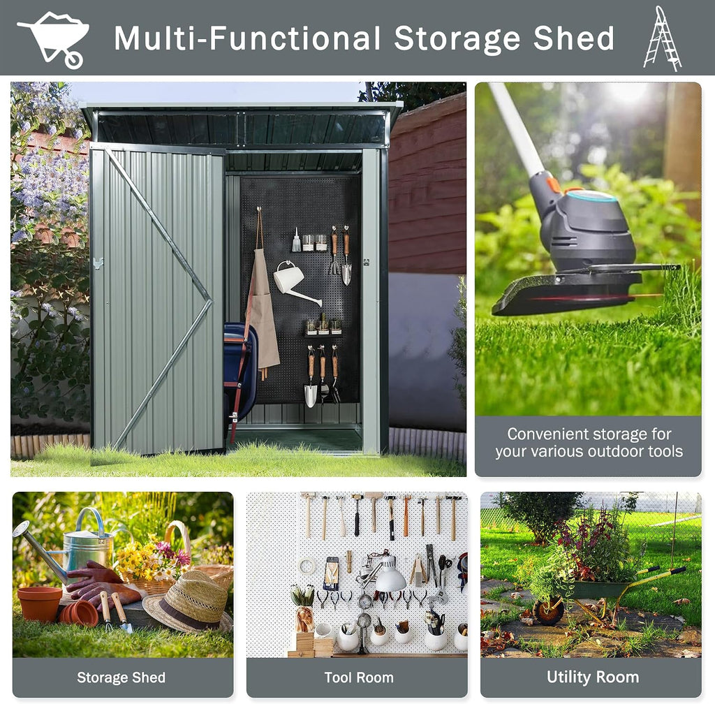 KEIKI 5x3 FT Outdoor Metal Storage Shed with Transparent Plate and Lockable Door for Garden Yard Lawn