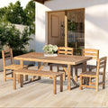 7 Pieces Patio Dining Set for 6, Acacia Wood Outdoor Dining Table and Chairs, All Weather Patio Furniture Set with Bench for Yard Garden Lawn Porch & Poolside