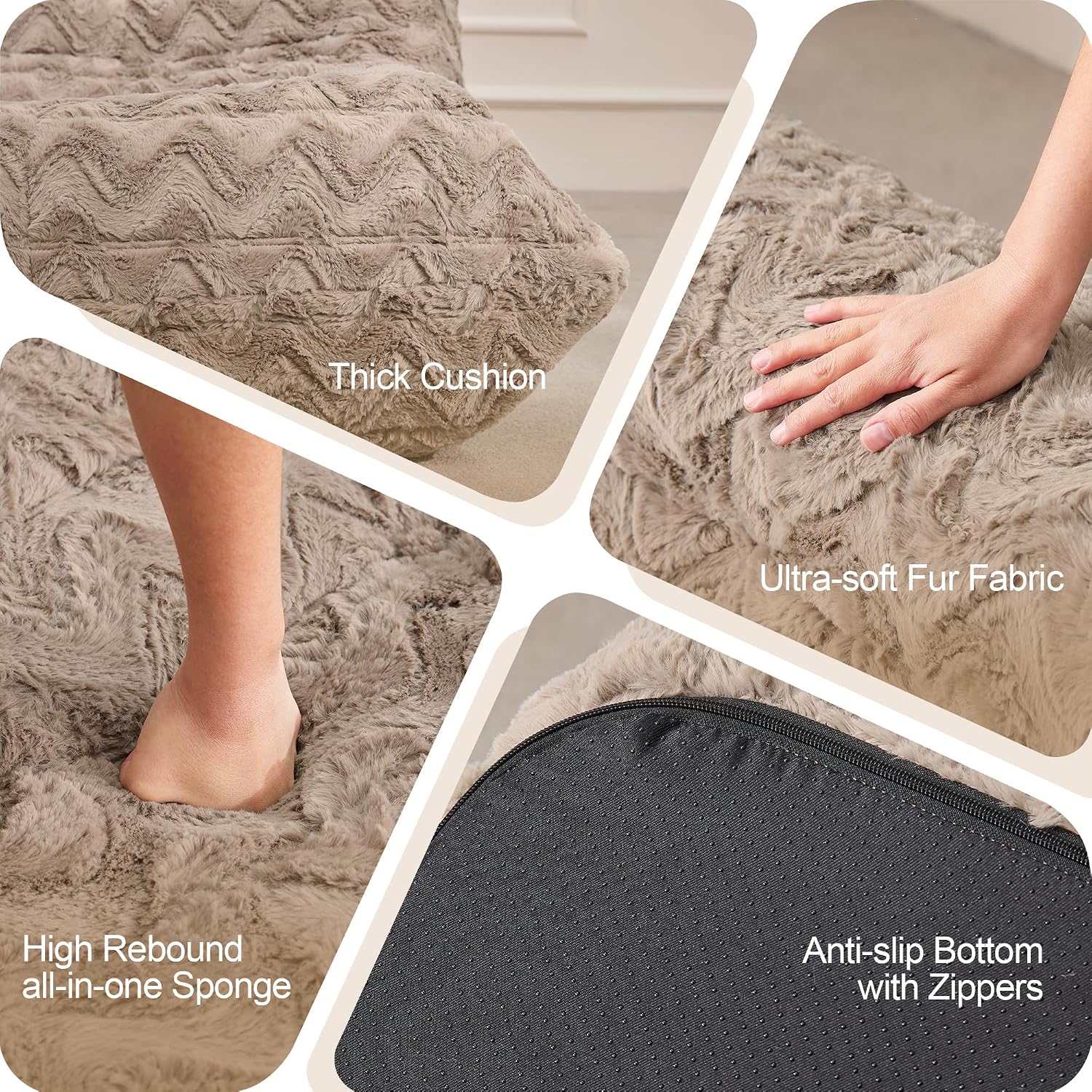 Bean Bag Chairs for Adults Giant Bean Bag Chair Memory Foam BeanBag Chair Bean Bag Sofa with Filler Faux Fur Fireside Beanbags Lazy Sofa for Living Room Bedroom Office (Brown Chevron, Loveseat)