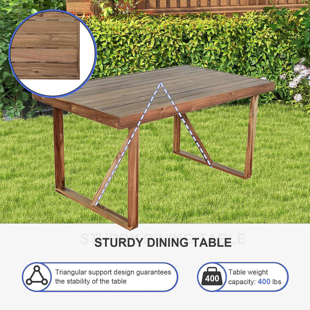 7 Pieces Patio Dining Set for 6, Acacia Wood Outdoor Dining Table and Chairs, All Weather Patio Furniture Set with Bench for Yard Garden Lawn Porch & Poolside