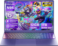 16' Purple Laptop Computer - 1TB NVMe SSD 12GB LPDDR5 RAM, N95 Processor,1920X1200 FHD IPS, RGB Backlit Keyboard, Fingerprint, Win 11 Pro, Ergonomic Design for Students Business Home Use