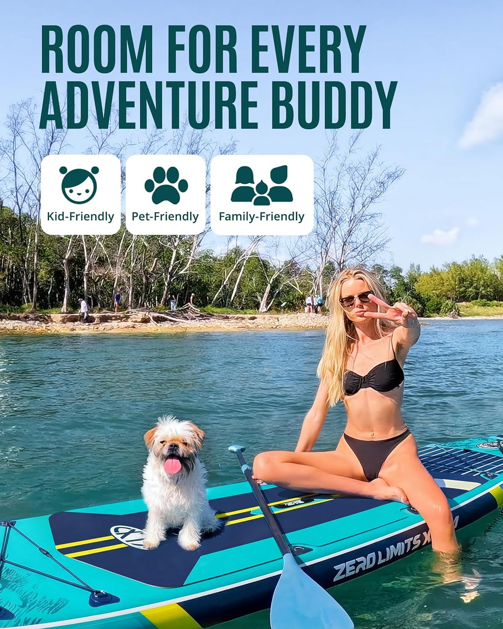 ZLX 11'6'x35' Ultra Wide Inflatable Stand Up Paddle Board | Stable Non-Slip Deck Pad, Unique Fin System, Premium SUP Accessories & Backpack - Upgraded Pump for Adults, All Skill Levels