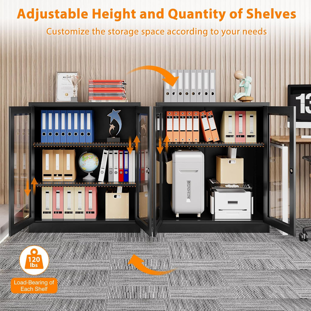 Lockable Display Cabinet with Acrylic Doors and Adjustable Shelves, Metal Storage Cabinet Curio Liquor Cabinet, Display Case Bookcase for Home Office, Pantry(Black)