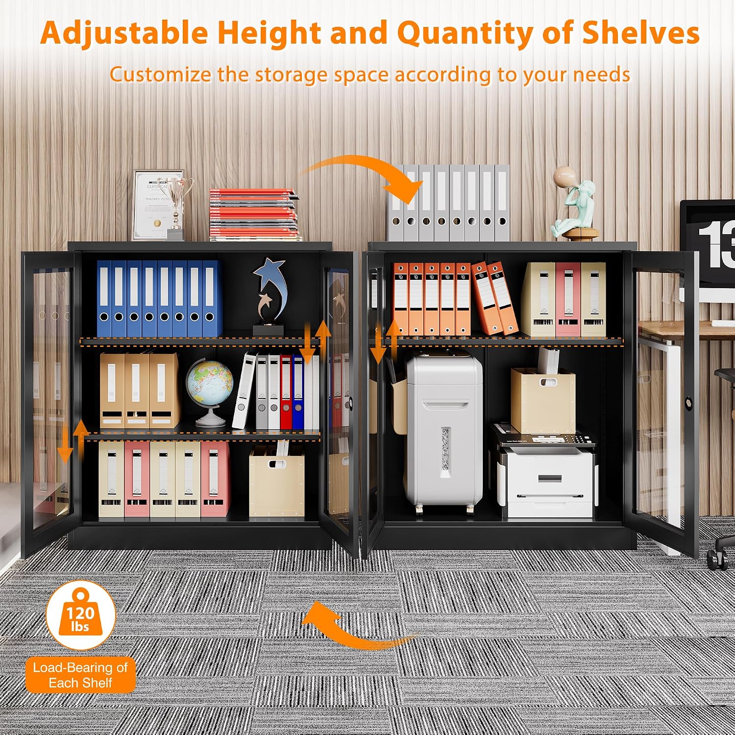 Lockable Display Cabinet with Acrylic Doors and Adjustable Shelves, Metal Storage Cabinet Curio Liquor Cabinet, Display Case Bookcase for Home Office, Pantry(Black)