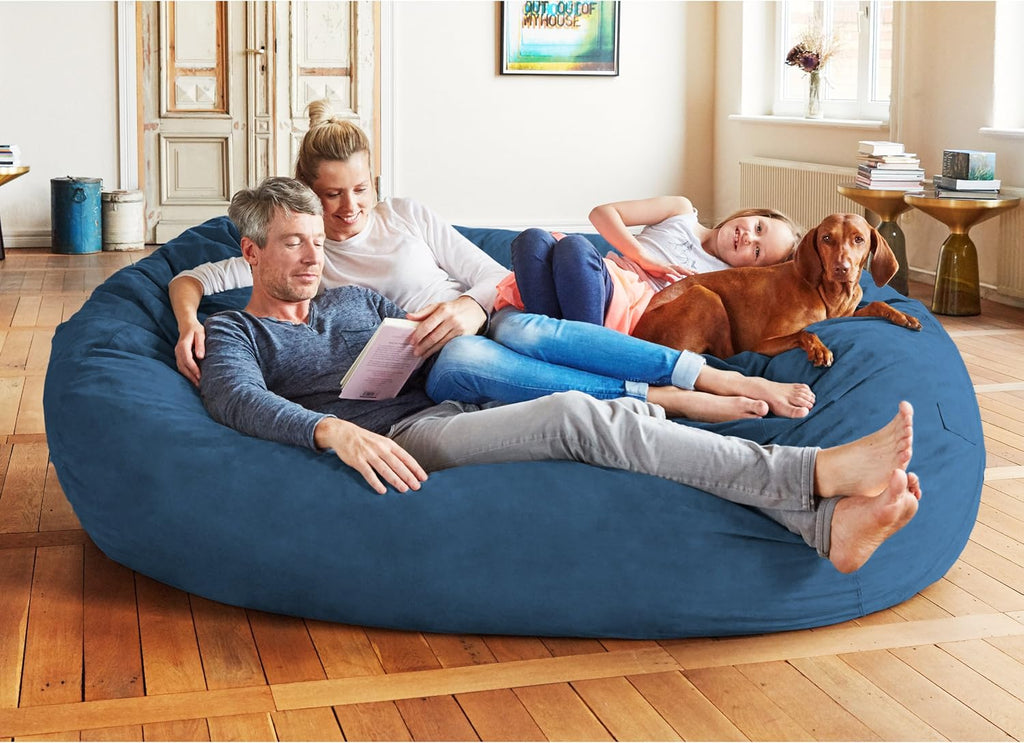 Lumaland Luxurious 7ft Giant Bean Bag Chair with Microsuede Cover - Ultra Soft, Foam Filled and Washable XXL Bean Bag for Teens, Adults, Pets - Accessory for Dorm, Living Room, House - Navy Blue