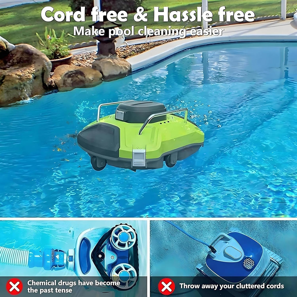 Automatic Pool Cleaning Robot, Cordless Pool Cleaner Machine, Pool Automatic Vacuum Cleaner, LED Indicator, with Scraper, 2.5m Water Depth, for Efficient Swimming Pool Maintenance