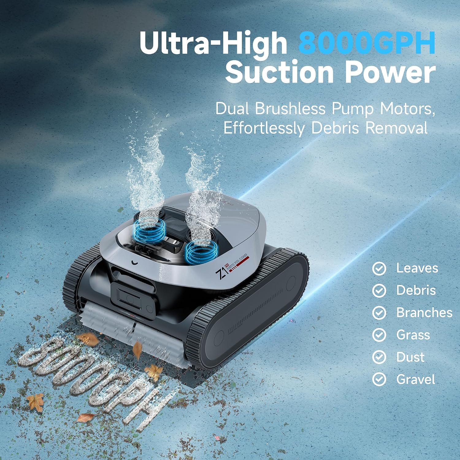 DREAME Z1 Pro Cordless Robotic Pool Cleaner, LiFi & APP Control, 8000 GPH Suction, Wall & Waterline Cleaning, UP to 180+ min, Auto-Retrieval, Automatic Pool Vacuum for Above & In-Ground Pools