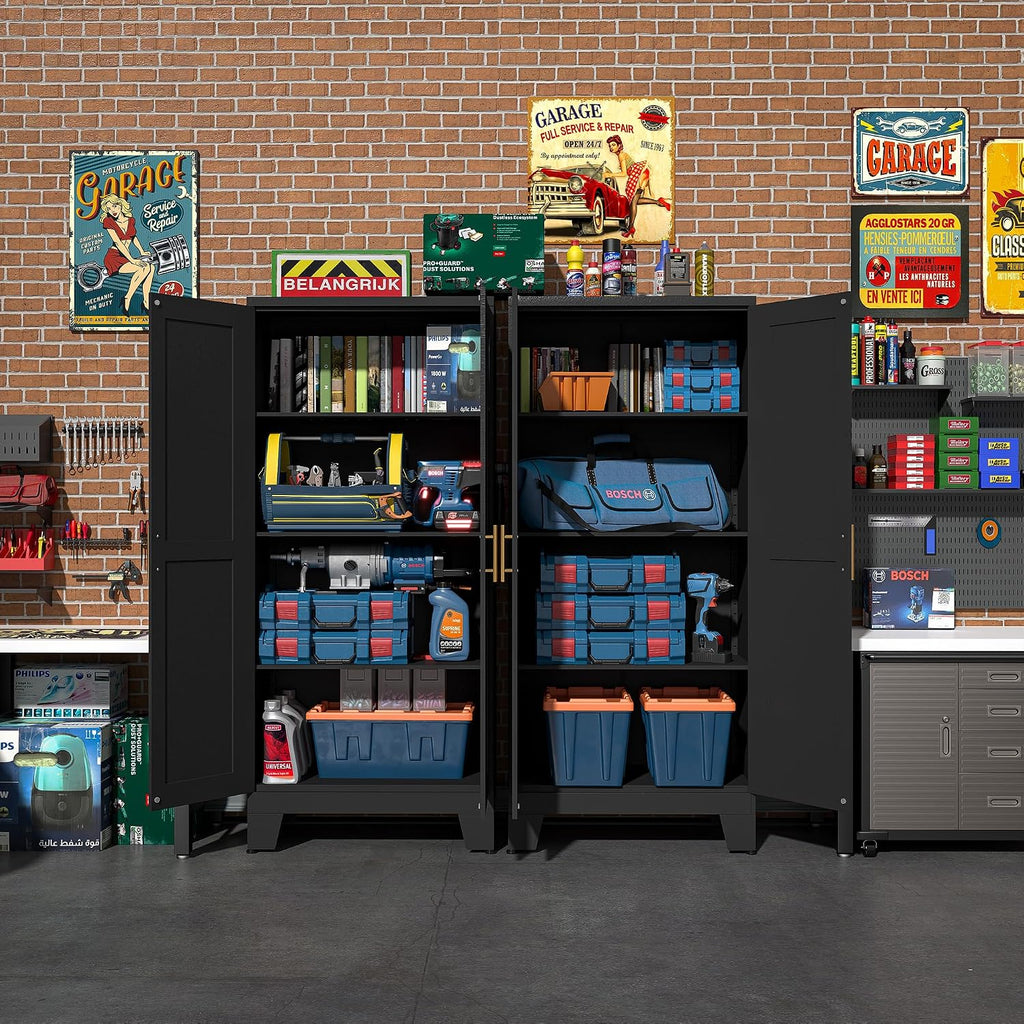 Black Metal Storage Cabinet, 61' Steel Cabinets for Home Office, Kitchen Pantry Storage Cabinet with Doors and 3 Adjustable Shelves, Metal Tool Cabinet, for Office, Home, Garage, School