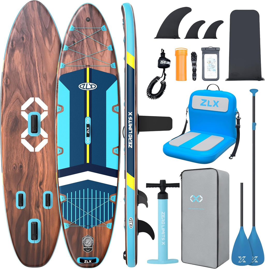 ZLX 11'6'x35' Ultra Wide Inflatable Stand Up Paddle Board | Stable Non-Slip Deck Pad, Unique Fin System, Premium SUP Accessories & Backpack - Upgraded Pump for Adults, All Skill Levels