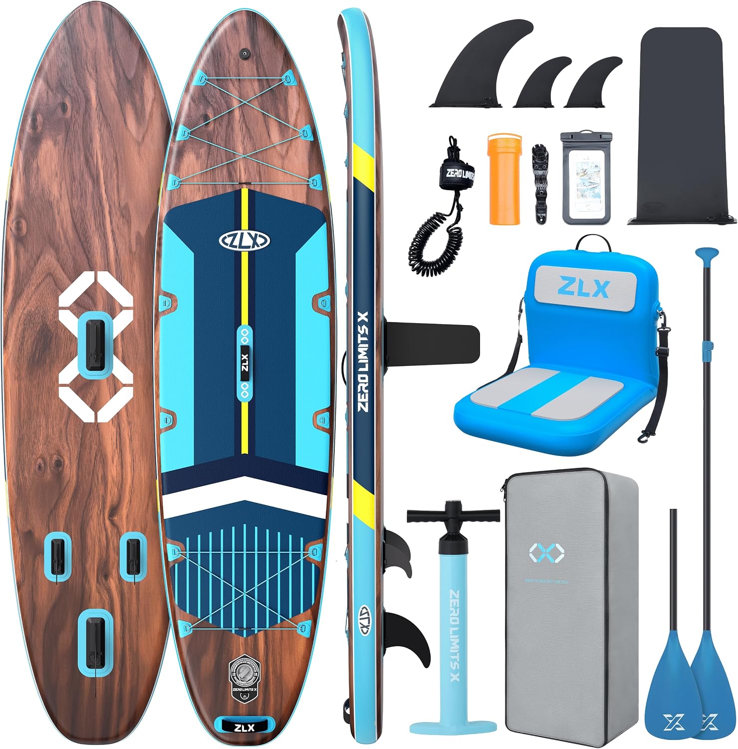 ZLX 11'6'x35' Ultra Wide Inflatable Stand Up Paddle Board | Stable Non-Slip Deck Pad, Unique Fin System, Premium SUP Accessories & Backpack - Upgraded Pump for Adults, All Skill Levels