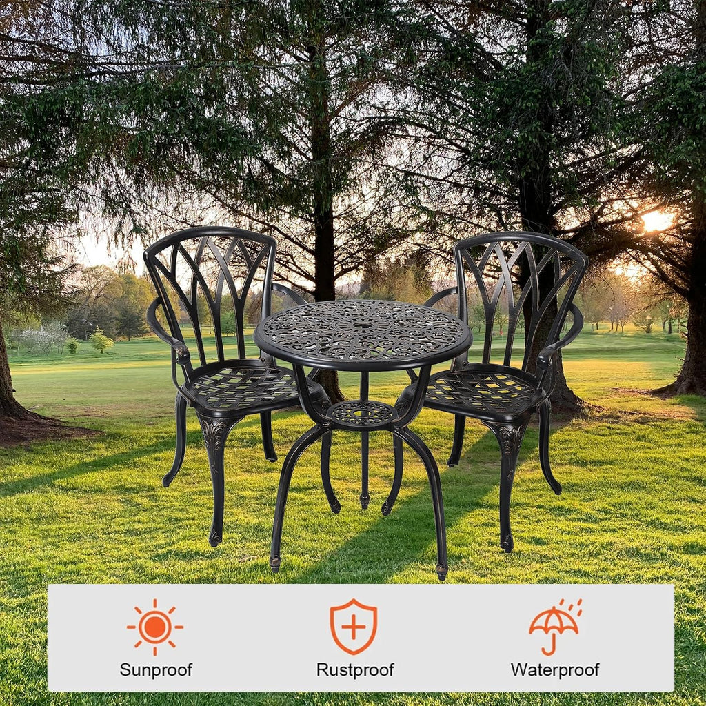 3-Piece Cast Aluminum Patio Bistro Set, Outdoor Rust-Resistant Furniture with 2 Chairs and Table (Bronze)