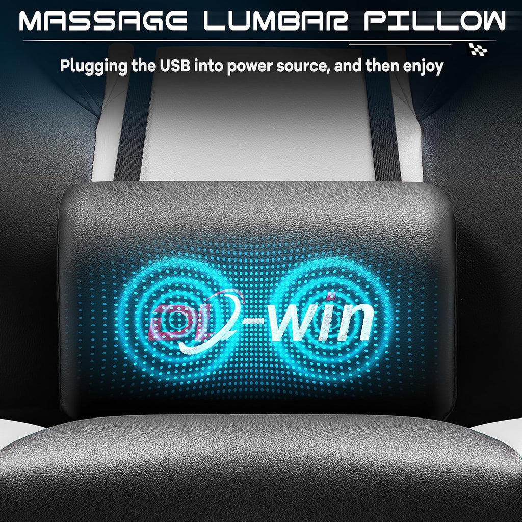 Gaming Chair for Adults, Gaming Chairs with Footrest, Ergonomic Video Game Chair with Massage Lumbar Big and Tall Computer Chair, Height Adjustable with Headrest and 360° Swivel Seat, White