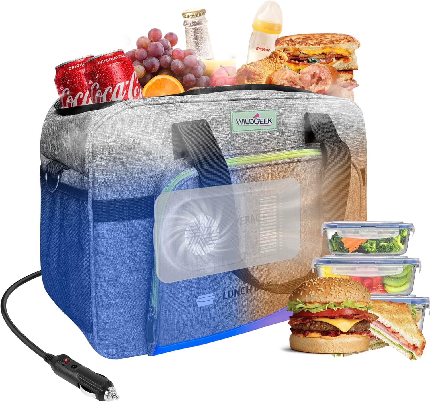 26Q Portable Electric Car Cooler Bag with Active Cooling, Dual Zones, and 38dB Silent - 3 Layer Insulated Temperature Buffer for Road Travel, Camping, Gift