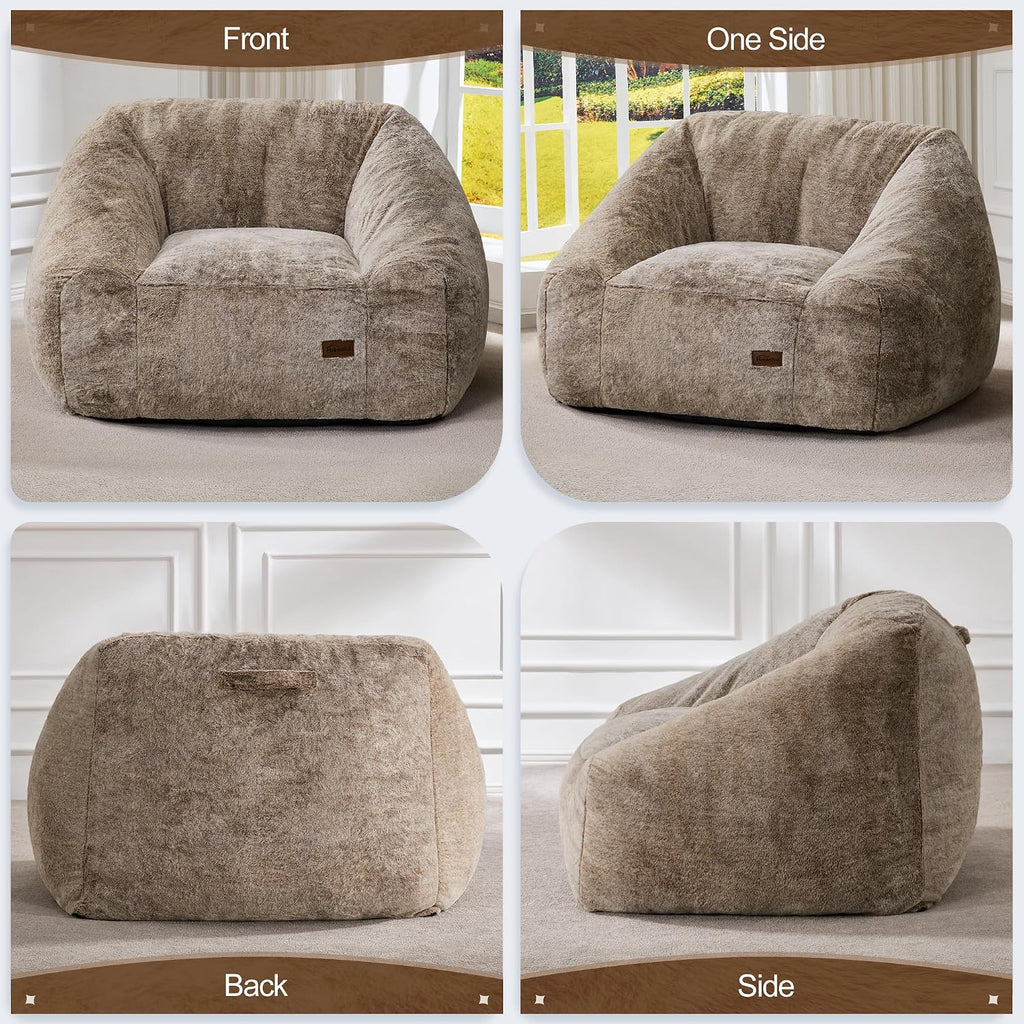 Hobestluk Giant Bean Bag Chair Memory Foam Filled Sofa Chair Bean Bag for Adults/Teens/Kids, Oversized Lazy Accent Comfy Stuffed BeanBag Sofa for Living Room Bedroom Dorm Reading(Brown)