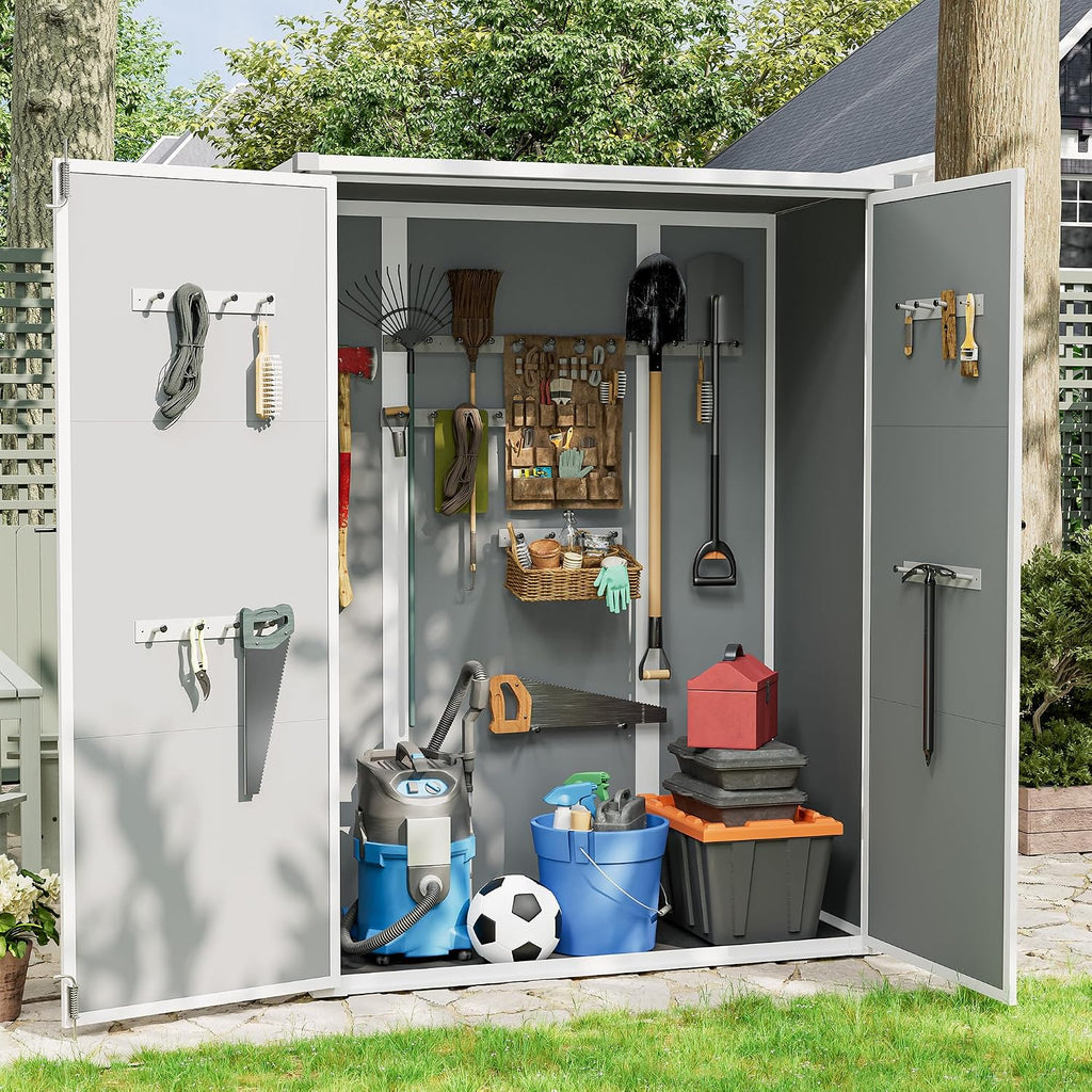 UDPATIO 38 Cu.ft Vertical Storage Shed, 4.3 ft x 5.6 ft Resin Outdoor Shed Waterproof Resin Cabinet for Garden, Backyard, Lawn, Grey