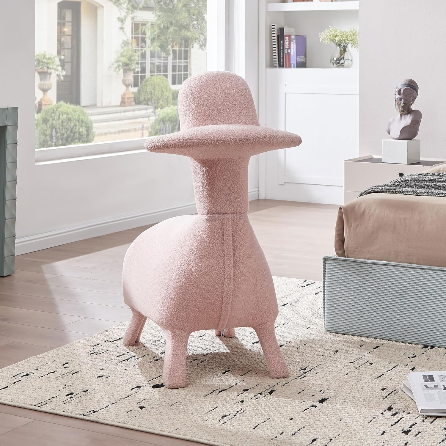 Animal Shape Gaming Chair, Soft Lamb Wool, Cute Duckbill-Shaped Chair for kids, Deep Cushion, Small Sofa for Small Space, Ideal for Bedroom/Living Room/Office, Stylish Furniture, Easy Assembly, Pink
