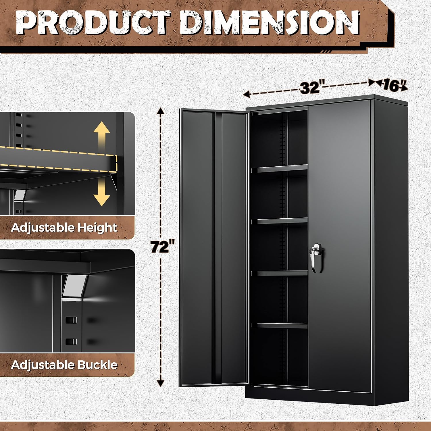 INTERGRAET Metal Storage Cabinet with Adjustable Shelves, Garage Storage Cabinets with Doors and Shelves, File Cabinets for Home Office, Kitchen Pantry Cabinet, 72''H, Black
