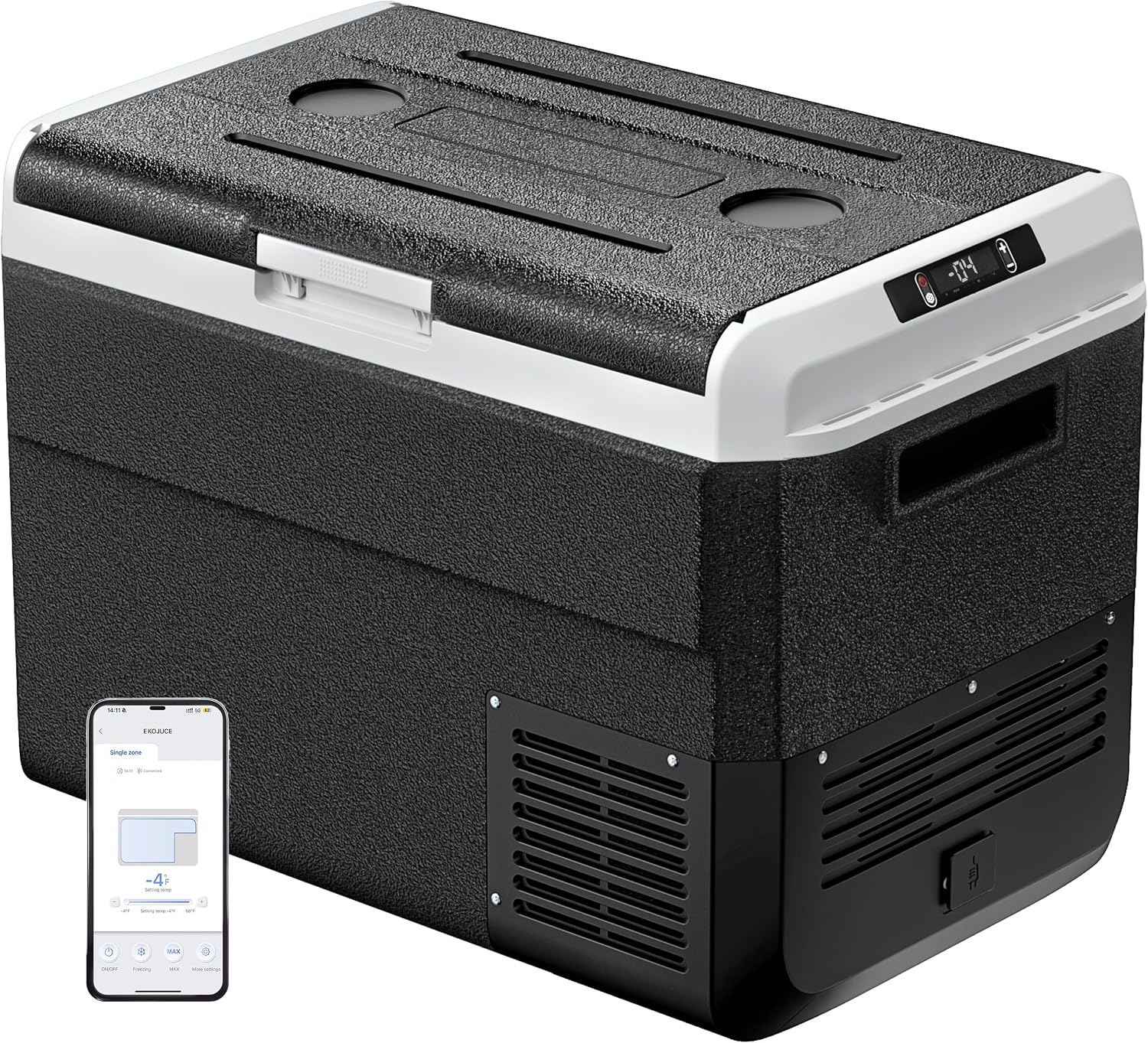 EKOJUCE 12 Volt Refrigerator, 53 Quart Electric Cooler, Car Fridge 12V/24V DC 100~240V AC, Portable Freezer -4℉~68℉, APP Control, Portable 12V Refrigerator Fridge for Truck, RV, Camping,Travel