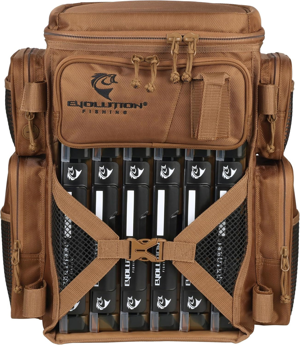 Evolution Fishing Drift Series Tackle Backpack, Outdoor Rucksack w/ 6 Fishing Tackle Trays, Heavy Duty