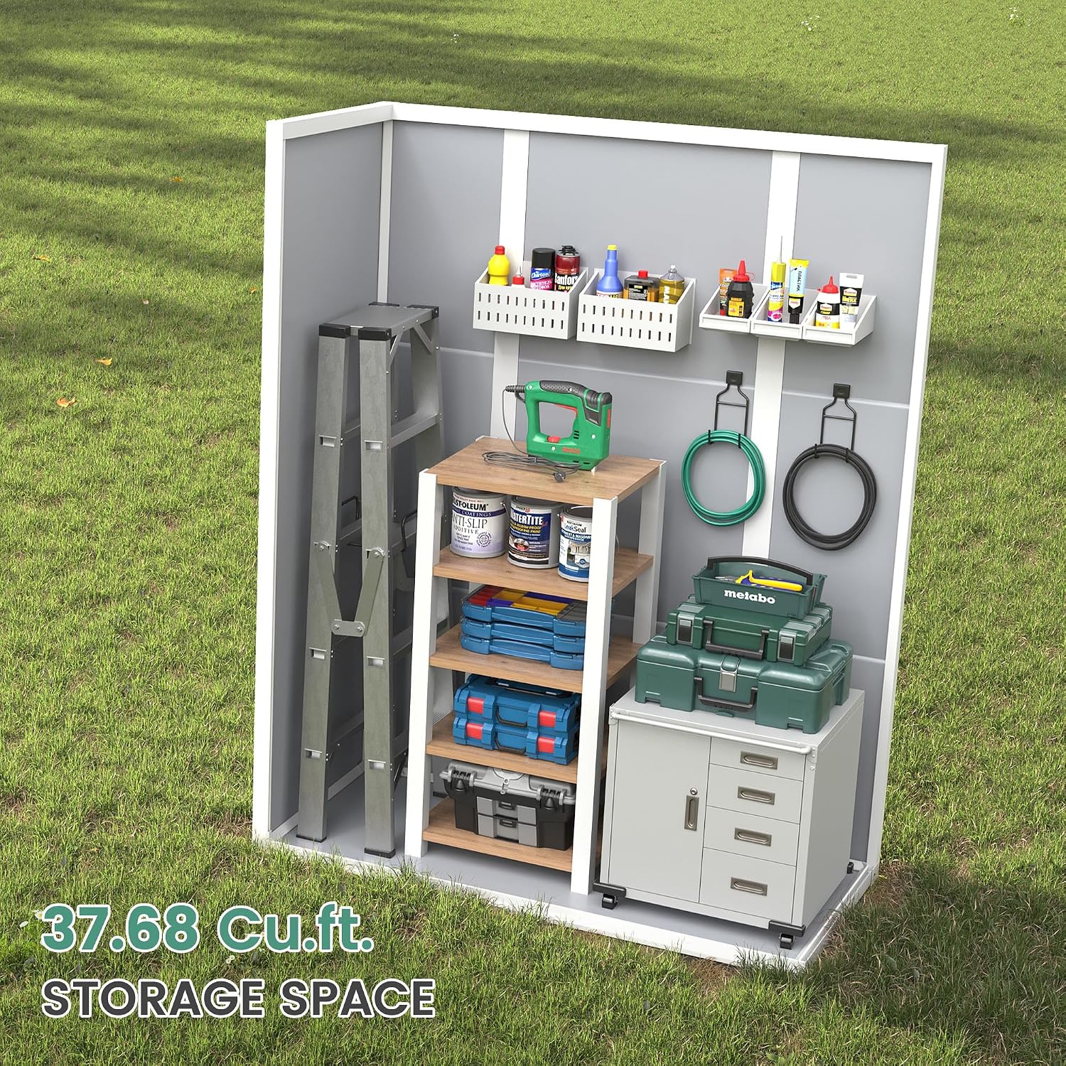 UDPATIO 38 Cu.ft Vertical Storage Shed, 4.3 ft x 5.6 ft Resin Outdoor Shed Waterproof Resin Cabinet for Garden, Backyard, Lawn, Grey