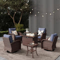 LayinSun 7 Pieces Outdoor Patio Furniture Set with Fire Pit Table, Rattan Wicker Sectional Swivel Rocker Chairs Sets