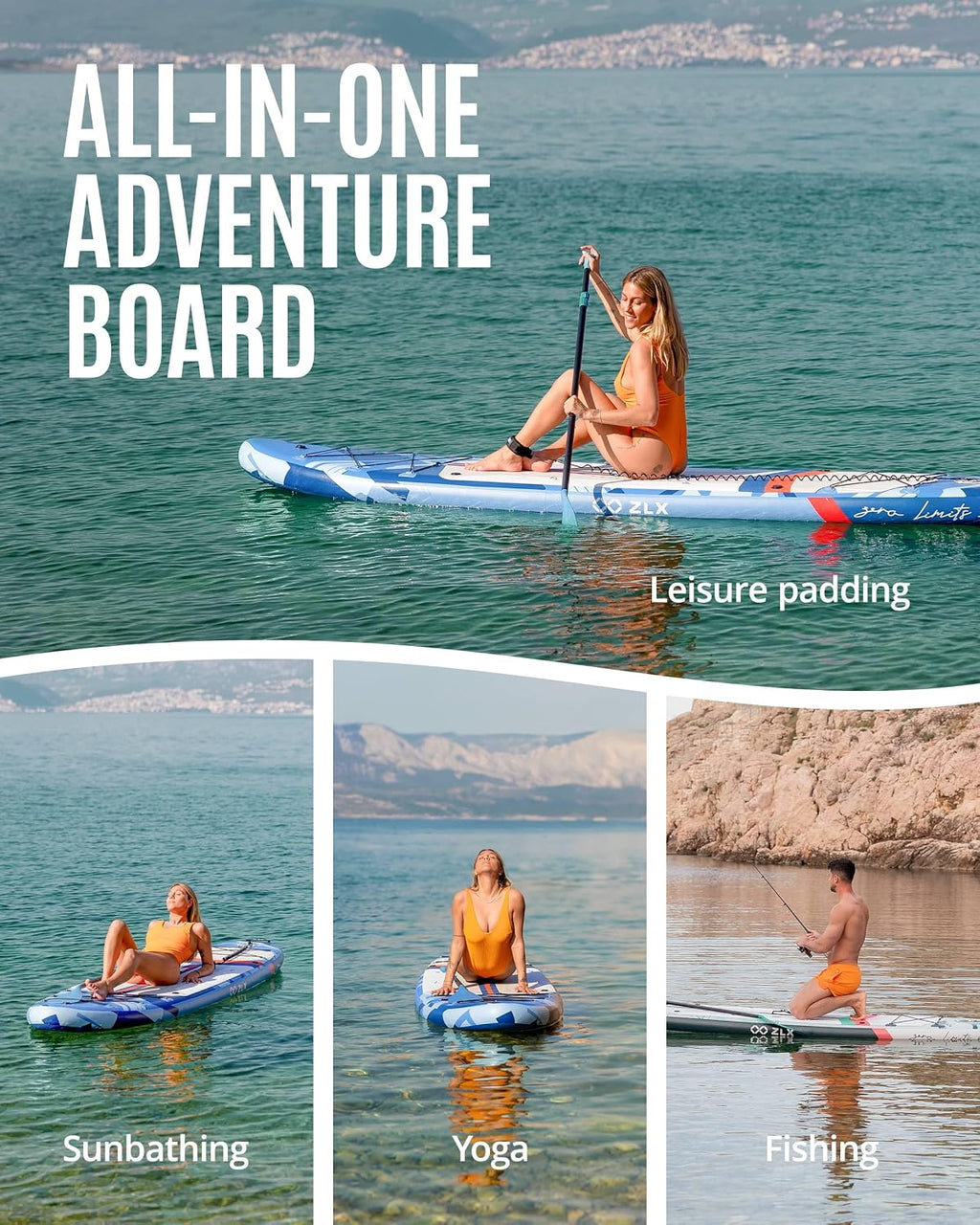 ZLX 11'6'x35' Ultra Wide Inflatable Stand Up Paddle Board | Stable Non-Slip Deck Pad, Unique Fin System, Premium SUP Accessories & Backpack - Upgraded Pump for Adults, All Skill Levels