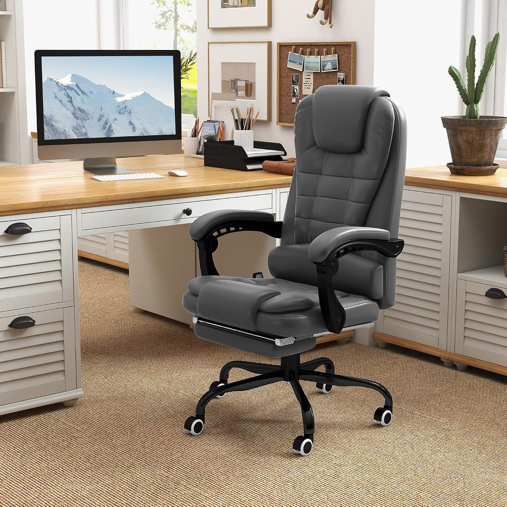 Vinsetto 7-Point Vibrating Massage Office Chair, High Back Computer Chair with Lumbar Support, Footrest, Reclining Back, Adjustable Height, Gray
