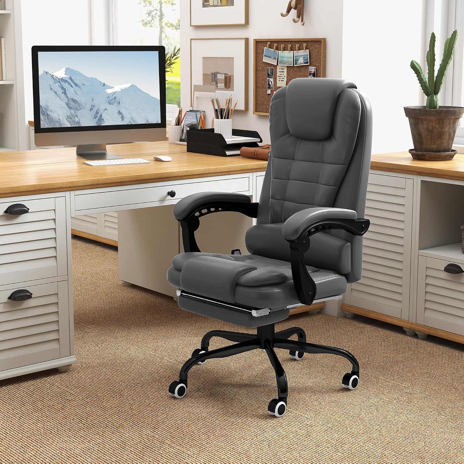 Vinsetto 7-Point Vibrating Massage Office Chair, High Back Computer Chair with Lumbar Support, Footrest, Reclining Back, Adjustable Height, Gray