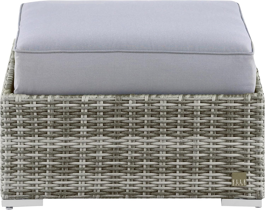 Elle Decor Vallauris Patio Outdoor Furniture Collection, Premium All Weather Wicker, Ottoman, Gray