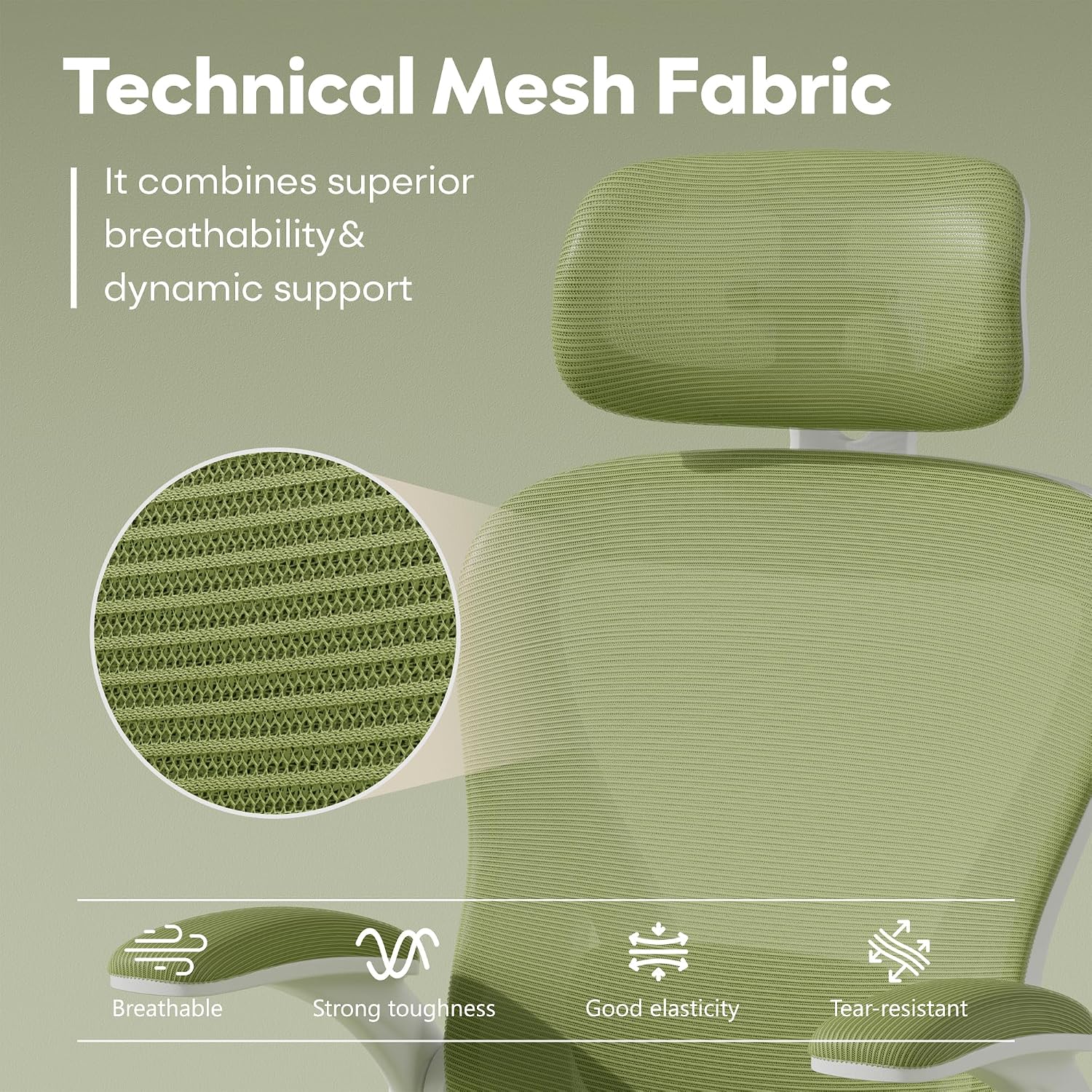 SeekFancy Ergonomic Office Chair M903, Computer Desk Chair with Wheels, High Back Mesh Office Chair with Adjustable Lumbar Support, Headrest, Flip-Up Armrests, Green