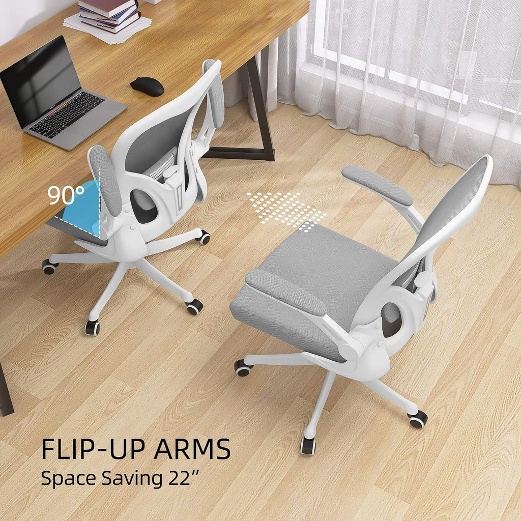 Monhey Ergonomic Office Chair, 90°-125° Tilt Back Home Desk Chair with 360° Swivel & Mute Wheels, High Back Mesh Computer Chair for Adults with Lumbar Support, 330 LBS Capacity (01White+Gray)